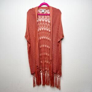 Flying Tomato Fringe Cardigan Womens M/L Open Knit Boho Festival Western Country